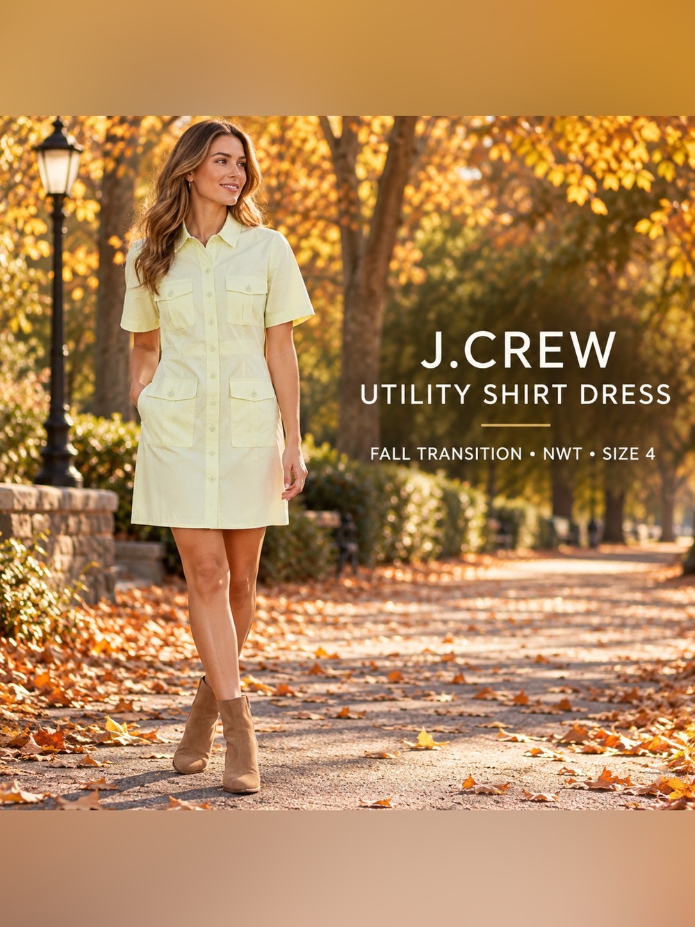 J.Crew Utility Cotton Poplin Shirt Dress Lemon Lime Size 4 NWT